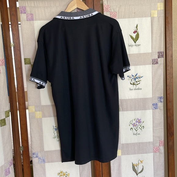 Aruba black golf polo shirt, short sleeves, white contrast on collar and sleeves - Picture 3 of 8